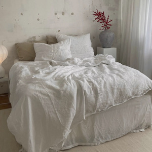 100% Set di biancheria da letto in puro lino francese 4 pezzi <span class=keywords><strong>copripiumino</strong></span> con tasca a forma di Deetp 2 federe - Product Image 1
