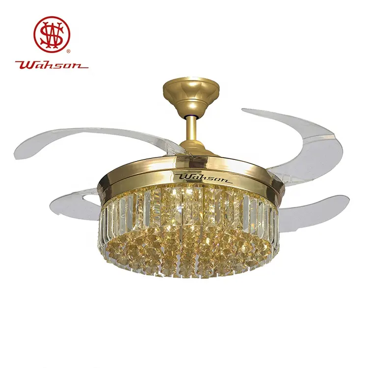 Factory Fan Fan Fan WAHSON Retractable Blades Crystal CB Certified / 42 Inches DC LED Lighting Ceiling Fan