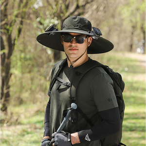 High Quality Non-deformation Metal, Large Brim Bucket Hat Men Women Solar Fan Hat <b>Usb</b> Charging Fan Cooler Hat/ - Product Image 2