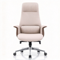 Chaise de bureau à dossier haut beige en silicone PU, chaise de bureau respirante avec dossier rembourré, accoudoirs, base en aluminium, chaise de direction pivotante