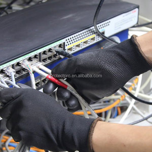 Guantes de trabajo de seguridad antiestáticos industriales con agarre de protección de revestimiento de <span class=keywords><strong>PU</strong></span> transpirable de poliéster baratos al por mayor - Product Image 6