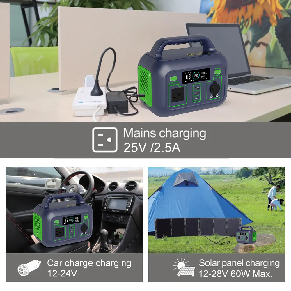 High Capacity Free Custom Logo AC Outdoor Home Output DC USB QC3.0 Type-C Solar Power Station Generator Lithium 300W