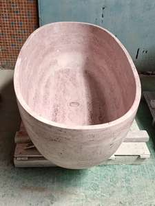 Bañera de Piedra Travertino de Diseño de Lujo, Bañera Independiente, Bañera de Mármol Natural, Bañera de Resina, Bañera de Superficie Sólida - Product Image 4