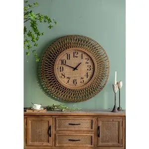 Handicraft Quiet Cheap Wall Clocks Batteries Creative Rattan Waving Wall Clock For Indoor Office Home Decoration