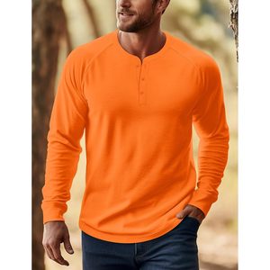 Chemise Henley à manches longues pour homme, extensible, décontractée, 3 boutons, couleur unie - Product Image 3