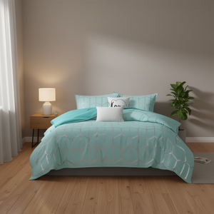 <b>Comforter</b> <b>Set</b> 8pcs 100% Cotton Light Blue Floral Pattern King Queen Size Home Bedding Woven Fabric PVC Filling - Product Image 2
