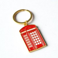 Porte-clés mousqueton en métal, souvenir touristique de Londres, Angleterre, en forme de cabine téléphonique, avec impression UV, design tendance, étanche et léger