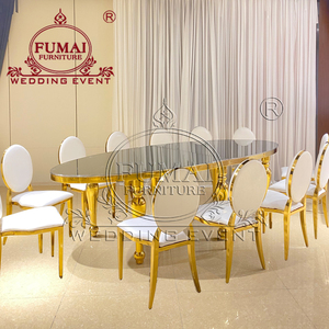Decoración moderna para bodas, muebles para recepción de hotel, mesa de eventos ovalada con tapa de cristal y juego de sillas - Product Image 2
