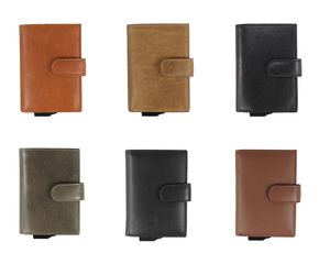 Genuine Leather Card Holder <b>Men</b> Short <b>Wallet</b> Aluminum <b>RFID</b> Blocking Multi-Card Position Buckle Closure Minimalist Style - Product Image 6