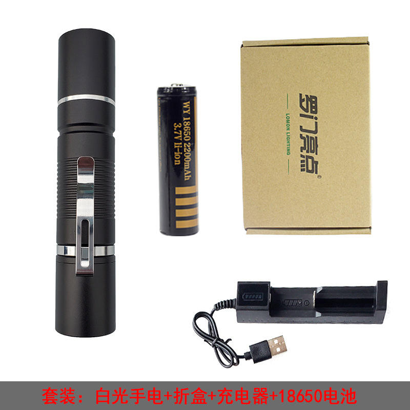 Kit lampe de poche à lumière blanche (comprend des piles 18650 et un chargeur de boîte)