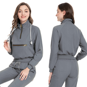 Fashion Women's Nursing Uniform Sets Hospital <b>Nurse</b> Scrubs Stand Collar Long Sleeve Elastic Fabric Autumn Style - Product Image 6