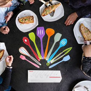 10 Piece <b>Silicone</b> Kitchen Utensils Set Dishwasher Safe Non Stick Cooking <b>Tools</b> Colorful Spatulas Spoon Tongs Whisk Brush - Product Image 3