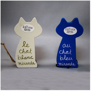 Porte-cartes de visite Miranda Cat en bois, décoration de bureau artisanale, couleur bleu-noir antique, boîte à cartes en bois massif en forme d'animal - Product Image 4