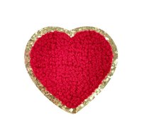 Patchs brodés personnalisés en chenille à bords dorés et pailletés en forme de cœur, patchs brodés pour serviettes, sacs et coques de téléphone