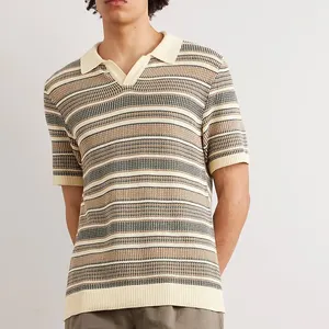 Sommer gestrickt gestreifte dünne Baumwolle Polo-Shirt offener Kragen benutzer definierte Logo Plus Size Herren gemütliche T-Shirts Großhandel