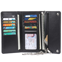 Portefeuille de motard en cuir véritable noir pour hommes pochette vintage à trois volets sac à main avec boucle porte-monnaie original à chaîne longue pour motards pour hommes