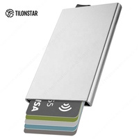 Pemasok Guangzhou Otomatis Minimalis Bisnis Dorong Keluar Tempat Kartu Logam Rfid Pemegang Kartu Dompet Aluminium