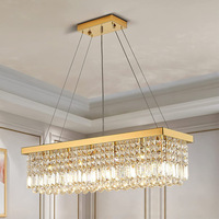 Lustre moderne en cristal doré, rectangulaire, pour salle à manger, éclairage suspendu rectangulaire pour îlot de cuisine, chambre à coucher