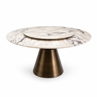 Prix de la table à manger en marbre blanc Picasso |   Table ronde moderne de luxe en pierre naturelle avec plateau tournant pour hôtel, villa, restaurant