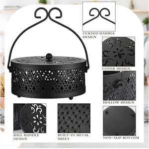 Boîte à spirales anti-moustiques rétro portable ronde anti-brûlure en fer avec couvercle pour la maison et l'extérieur - Product Image 3