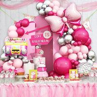 Grand kit d'arche de ballons en latex rose avec nœud pour décorations de fête d'anniversaire de fille
