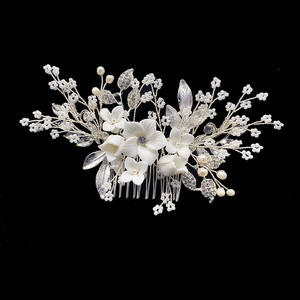 Peigne à perles d'eau fraîche avec strass, 1 pièce, accessoires de <span class=keywords><strong>cheveux</strong></span> avec fleur blanche, pour <span class=keywords><strong>mariage</strong></span> - Product Image 4