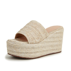 Sandales compensées à plateforme en paille, bout ouvert, à enfiler, rehaussantes, pour femme, collection printemps - Product Image 4