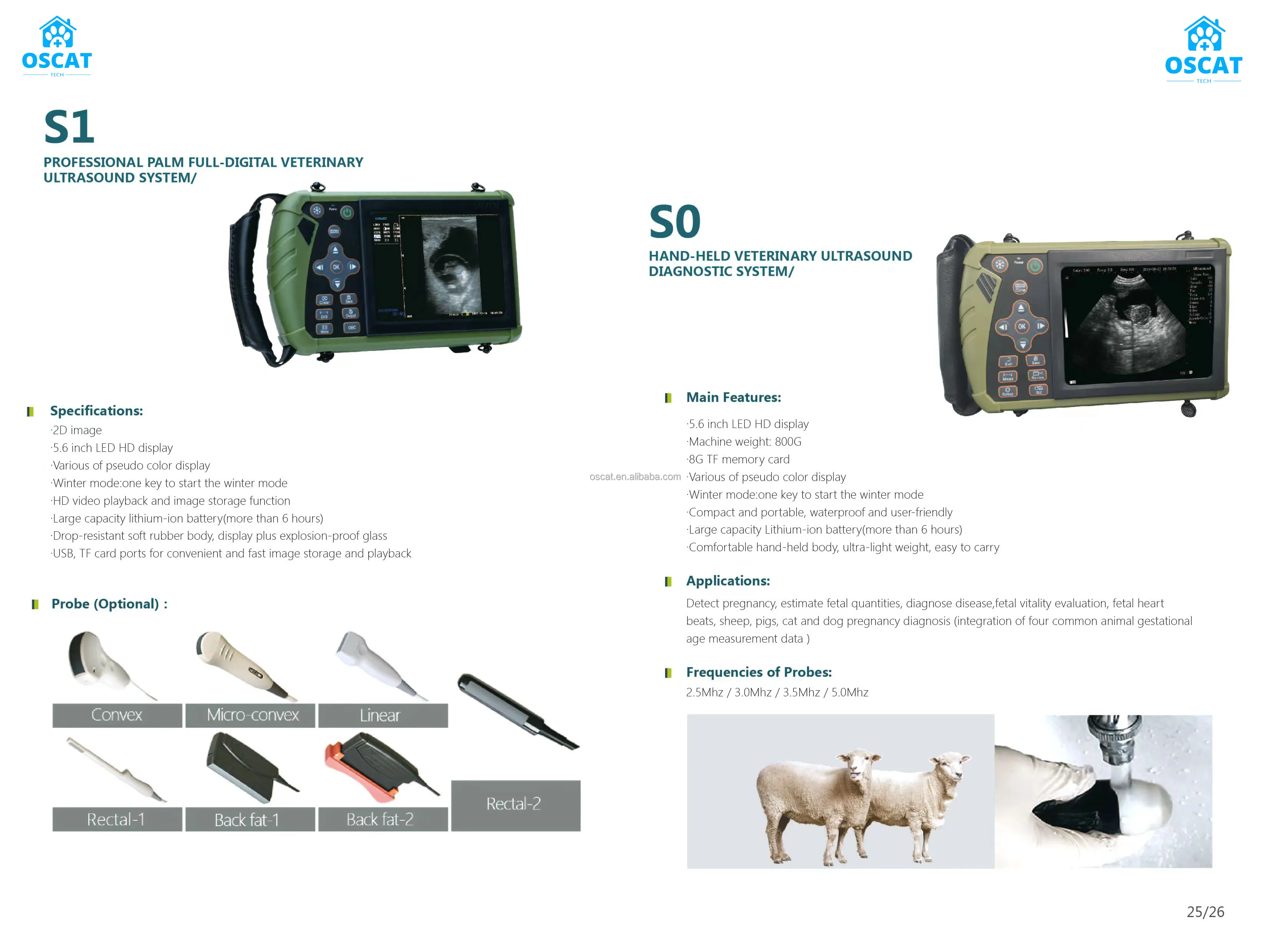 מכונת אולטרסאונד ציוד וטריני OSCAT ניידת לשימוש בחווה במרפאת חיות וטרינרית