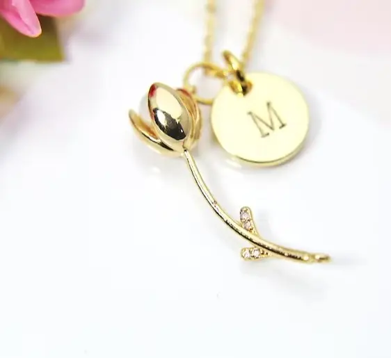 Händemerk personalisierte Initial- oder Sternbilder Geschenk Gold Tulipen-Scharm-Halsband 316l Edelstahl-Halsband