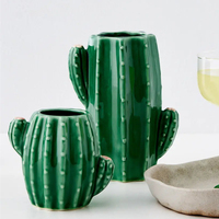 Vase en céramique antique peint à la main vase cactus vert vases en céramique beige pour la décoration intérieure