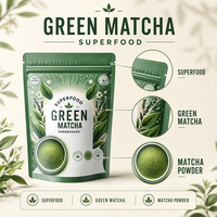 Sachet Doypack Personnalisé Imprimé Vert pour Poudre de Matcha avec Fermeture Éclair – Vente en Gros