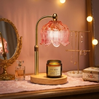 Lampe chauffe-cire en verre Tulipe Rose, diffuseur de cire sans flamme à hauteur réglable et intensité variable avec base en bois pour la décoration de chambre