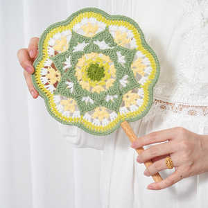 Abanico Floral de Ganchillo Hecho a Mano con Mango de Madera, Estilo Chino, Juguete de Costura y Tejido para Mujeres, para Decoraciones de Boda, Regalo - Product Image 5