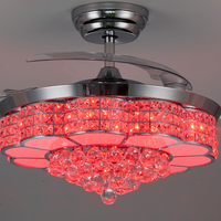 Ventilateur de plafond rétractable à pales transparentes, lustre en cristal RGB, LED dimmable avec télécommande pour la décoration résidentielle haut de gamme