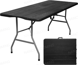 Factory Supply 180 cm Portable Modern Kitchen <b>Garden</b> Outdoor <b>Plastic</b> Rectangular Foldable Black Woodgrain 6 Foot Table - Product Image 1
