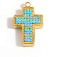 SUMMLY Vintage Türkis-Einlage Edelstahl-Anhänger Charms Meerestier Kreuz Blattform DIY Schmuckzubehör Großhandel