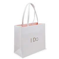 Bolsas de Papel para Regalo de Boda de Lujo, Hechas a Mano, con Logotipo Personalizado, Color Blanco y Rosa Clásico, Tamaño Pequeño, con Asas Retorcidas, Impresión Digital