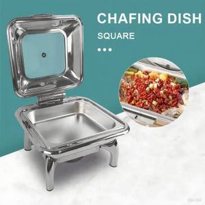 Moderno Chafing Dish Idraulico in Acciaio Inox Dorato con Coperchio in Vetro Quadrato, Riscaldamento Elettrico per Catering e Hotel - Product Image 4