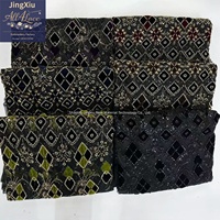Tissu en velours géométrique de luxe ivoire, noir et vert olive, avec appliques de diamants, perles et paillettes, en tulle et dentelle, pour robe africaine Boubou Kaftan