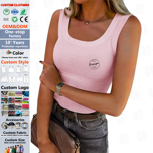 Top <span class=keywords><strong>de</strong></span> algodón bordado con estampado <span class=keywords><strong>de</strong></span> logotipo personalizado, cinturón <span class=keywords><strong>de</strong></span> hombro ancho, camiseta sin mangas lisa <span class=keywords><strong>de</strong></span> tela acanalada para <span class=keywords><strong>mujer</strong></span> - Product Image 1
