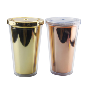 Vaso <span class=keywords><strong>de</strong></span> Plástico Acrílico <span class=keywords><strong>de</strong></span> Doble Pared, Cónico, con Purpurina, con Orificio y Tapón, con Pajita, para Uso en Campamentos - Product Image 5
