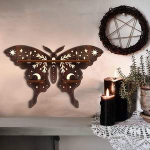 Chunlei etagères en bois Moth Hamsa main loup cristal rustique en bois chat lune étagères - Product Image 2