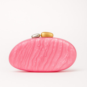 Green Acrylic Fashion Clutch Bag Solid Marble Texture Dual-Tone Clip Closure <b>Chain</b> Strap Portable 1-1.9L Capacity for Evening - Product Image 2