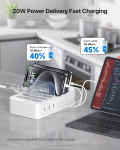 Station de charge USB <span class=keywords><strong>6</strong></span> ports 60W, chargeur rapide PD QC, hub pour <span class=keywords><strong>iPhone</strong></span>, Samsung, téléphone Android, Apple Watch, <span class=keywords><strong>AirPods</strong></span> - Product Image 6