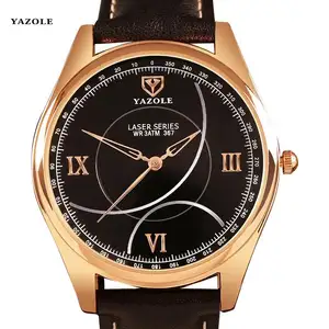ヤゾール367クラシックブラックマンクォーツ時計の複雑さPUレザーストラップ発光アナログディスプレイ古いビジネス時計サプライヤー