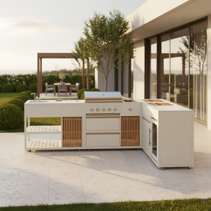 Griglia <span class=keywords><strong>BBQ</strong></span> a <span class=keywords><strong>Gas</strong></span> da Esterno Moderna con 5 Bruciatori in Acciaio Inox Verniciato a Polvere - Product Image 1