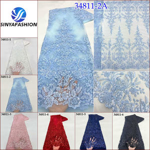 Pizzo Francese Africano Blu Navy Sinya 5 Iarde Alta Qualità Lussuoso Pizzo in <span class=keywords><strong>Tulle</strong></span> con Paillettes <span class=keywords><strong>Ricamato</strong></span> e Perline <span class=keywords><strong>Bianco</strong></span> Rosso Rosa - Product Image 2