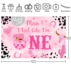 Fondo de Fotografía con Estampado de Vaca Rosa para Cumpleaños, Pancarta Decorativa con la Frase 'I Feel Like E I'm One', Decoración para Fiestas de Niñas - Product Image 6