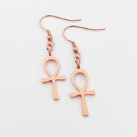 Boucles d'oreilles croix Ankh, bijoux égyptiens, plaqué or 18 carats, croix Ankh égyptienne, hiéroglyphes, boucles d'oreilles pendantes à crochet, Joyeria Acero Inoxidable