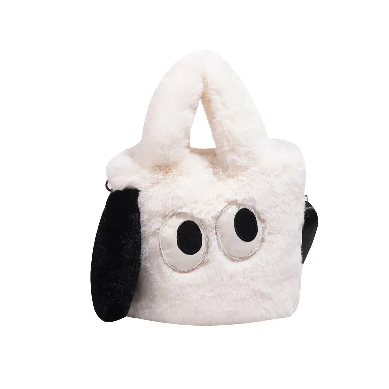 Çocuklar için sevimli peluş kabarık sırt çantası toptan özel sevimli doldurulmuş yumuşak oyuncak bebek beyaz kabarık çanta
